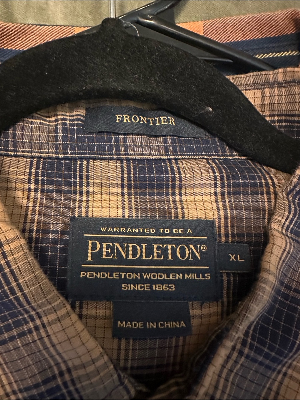 Pendleton Plaid Button-Up Shirt in Navy and Tan